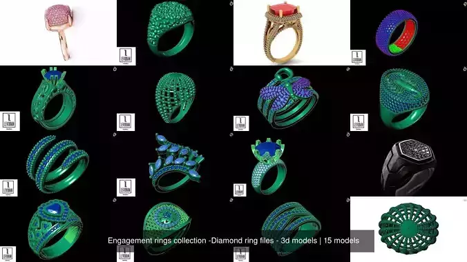 Engagement rings collection -Diamond ring files - 3d models 