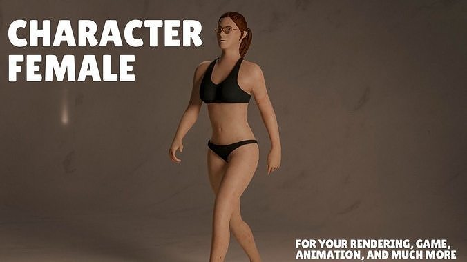 Character female with animation Low-poly 3D model