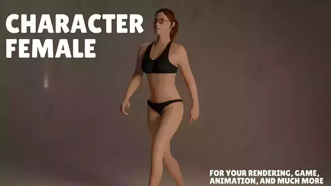 Character female with animation Low-poly 3D model