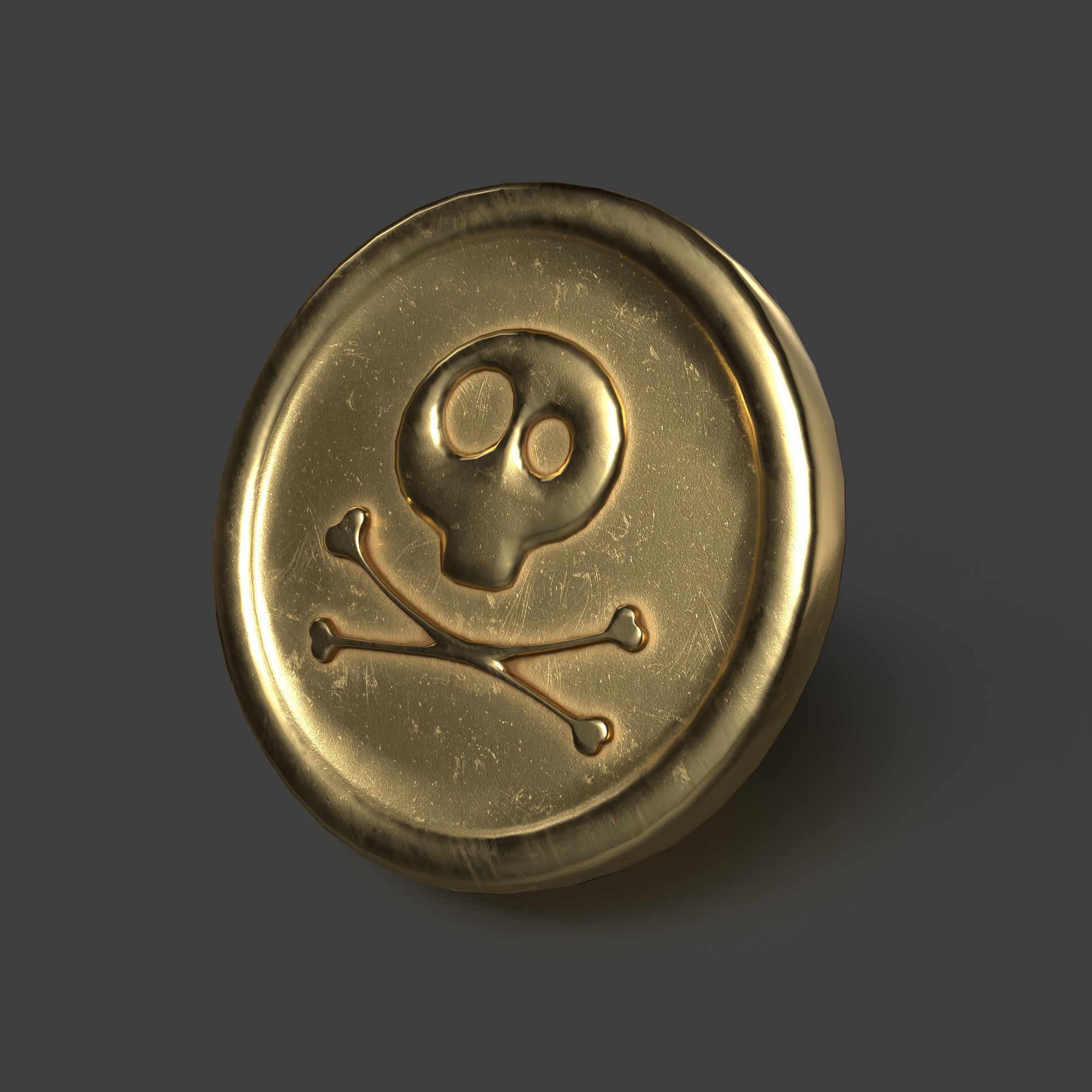 Coin with Pirate Sign as Skull and Bones Low-poly 3D model_2