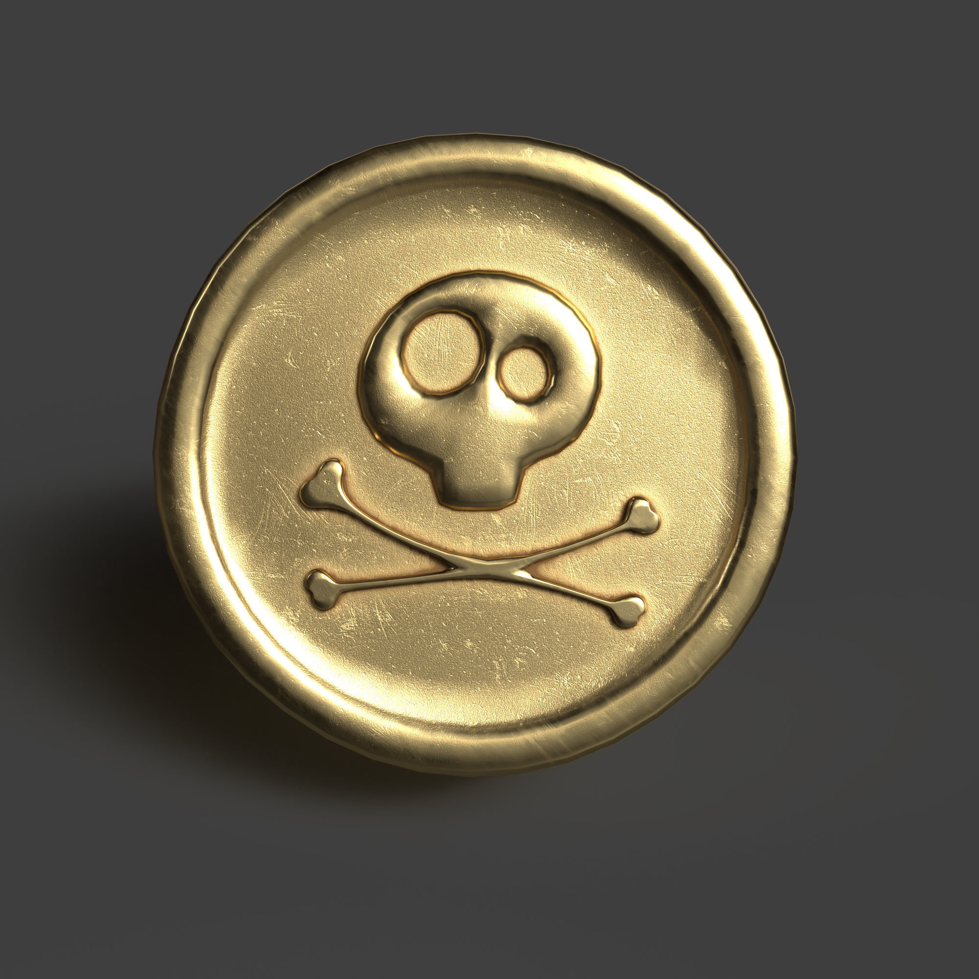 Coin with Pirate Sign as Skull and Bones Low-poly 3D model_1