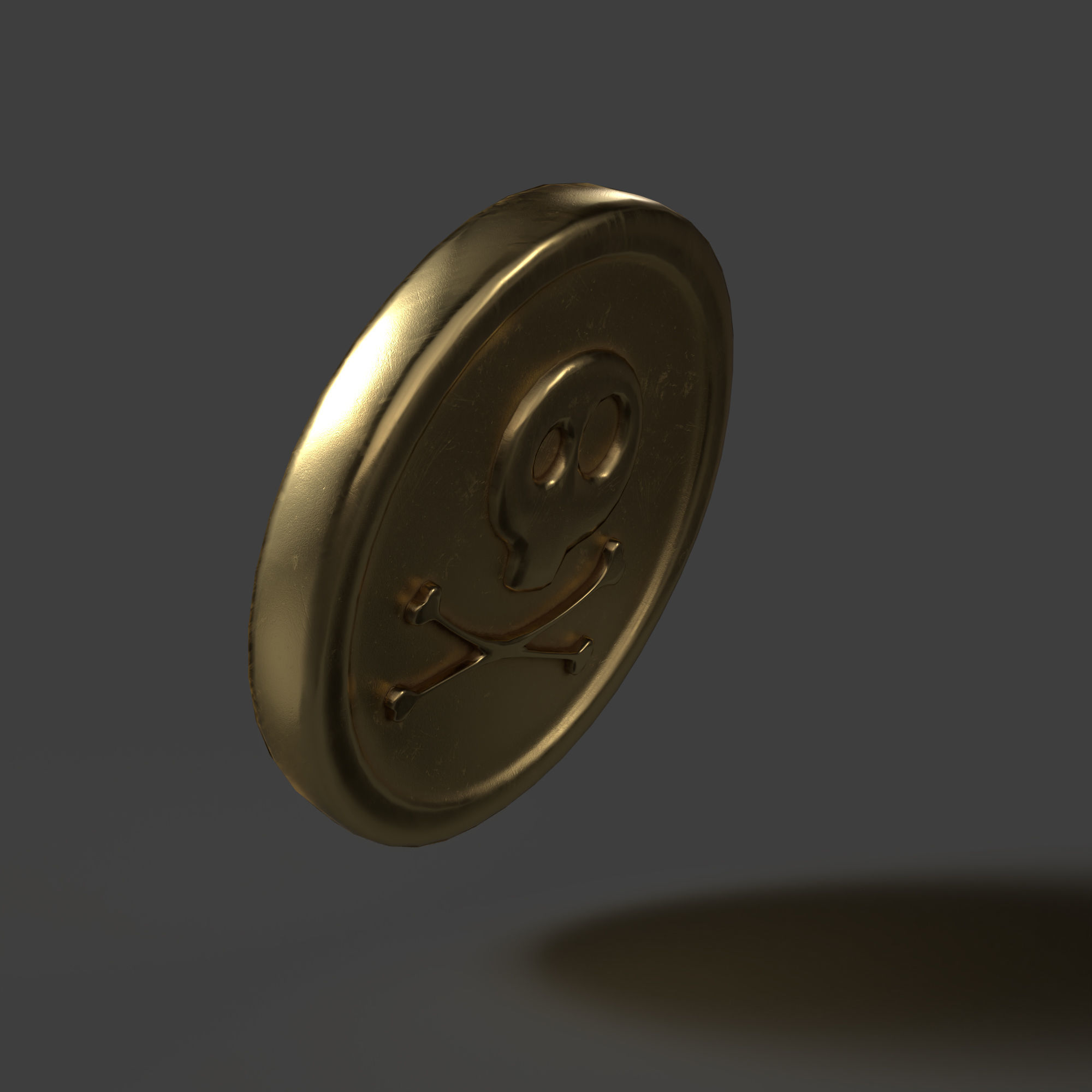 Coin with Pirate Sign as Skull and Bones Low-poly 3D model_4