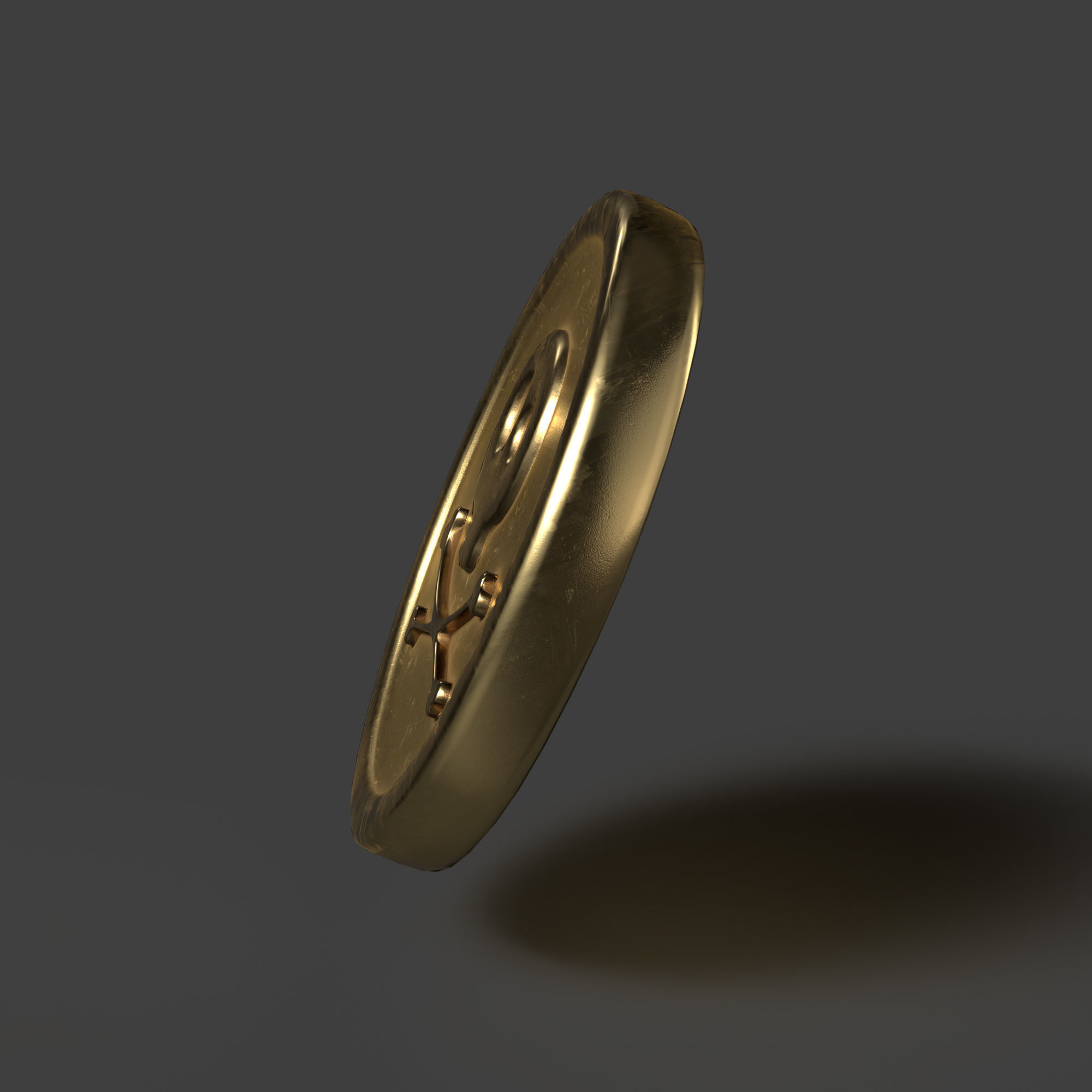 Coin with Pirate Sign as Skull and Bones Low-poly 3D model_3