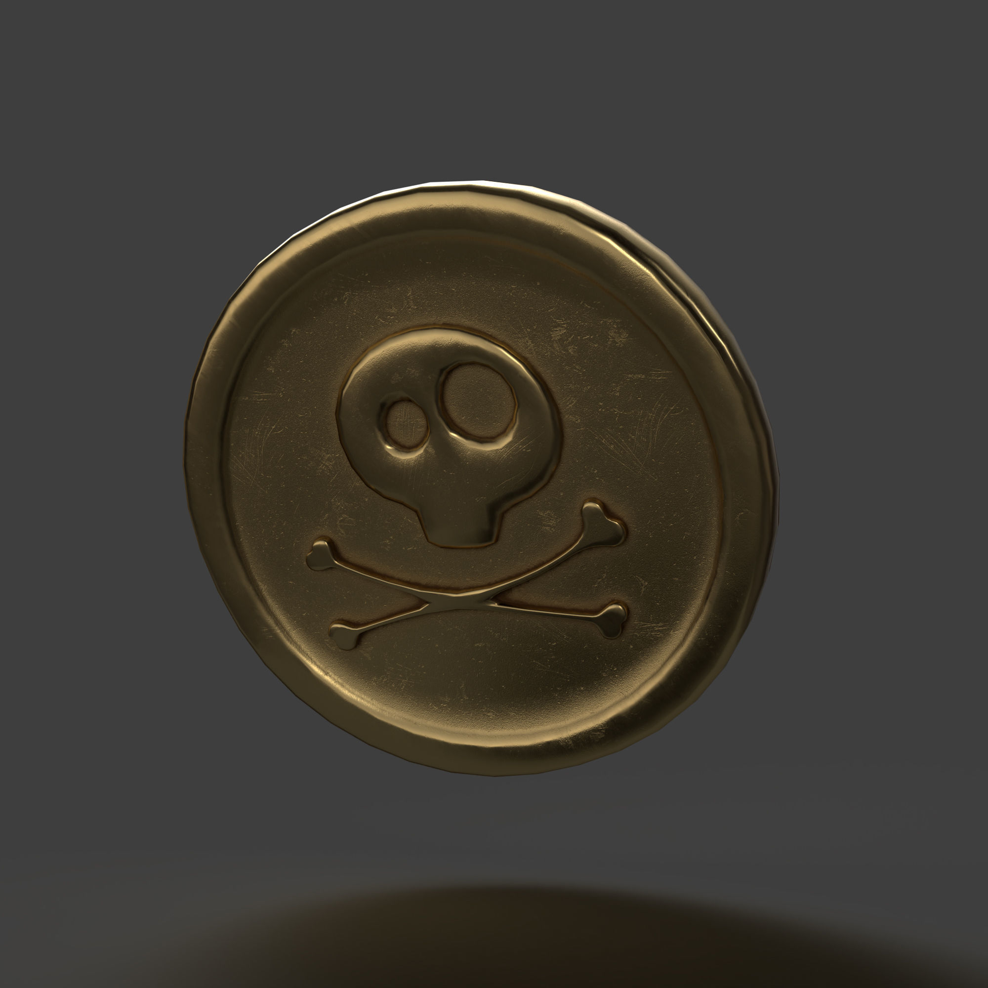 Coin with Pirate Sign as Skull and Bones Low-poly 3D model_5