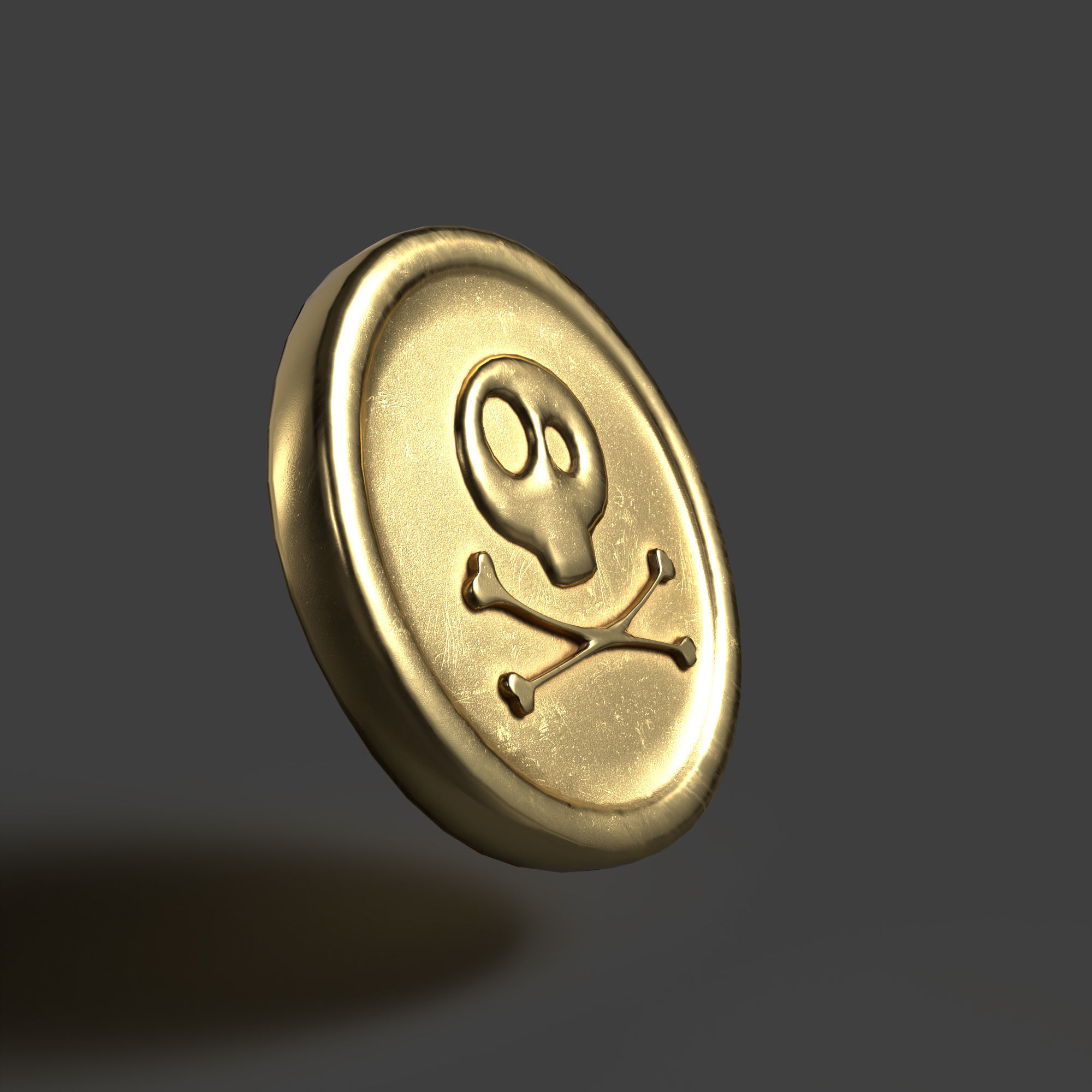 Coin with Pirate Sign as Skull and Bones Low-poly 3D model_7