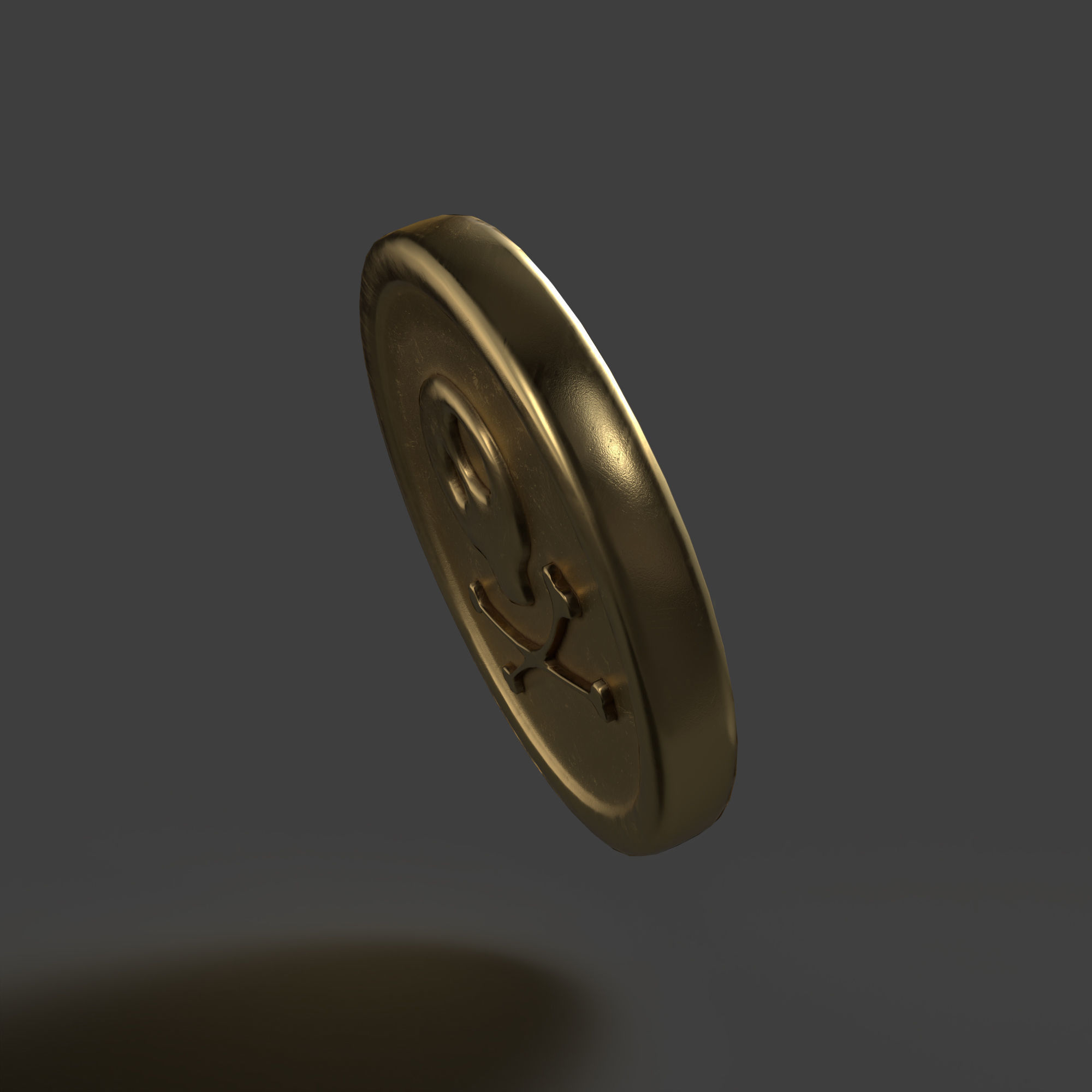 Coin with Pirate Sign as Skull and Bones Low-poly 3D model_6