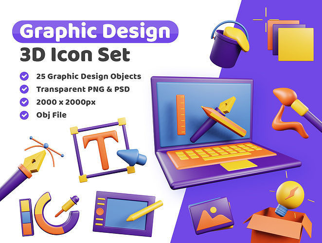 Graphic Design Icon Pack 3D Model Low-poly 3D model