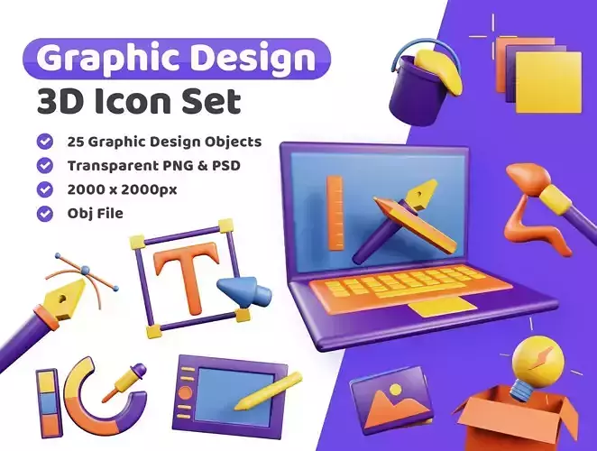 Graphic Design Icon Pack 3D Model Low-poly 3D model