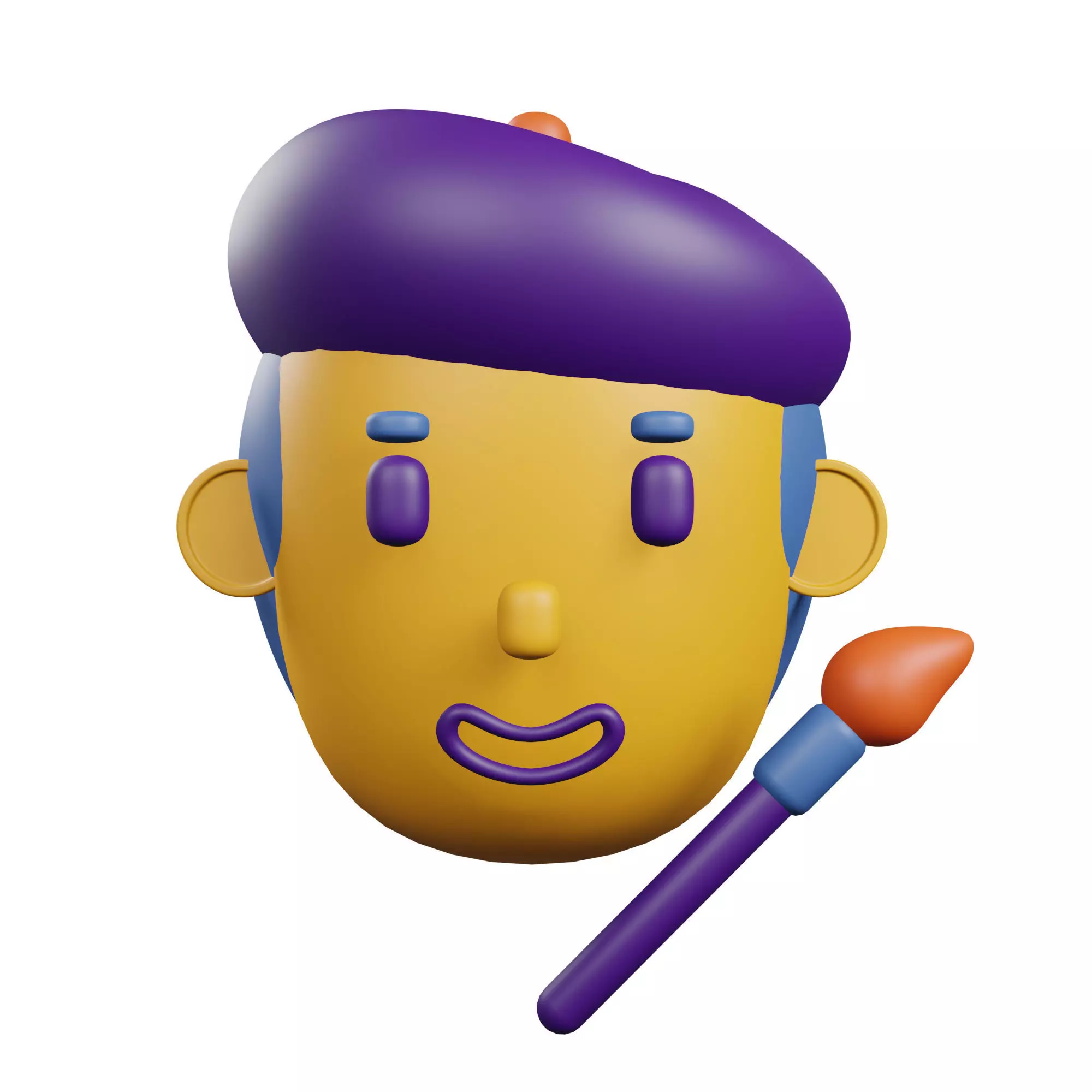 Artist 3D Model face with paint brush Low-poly 3D model