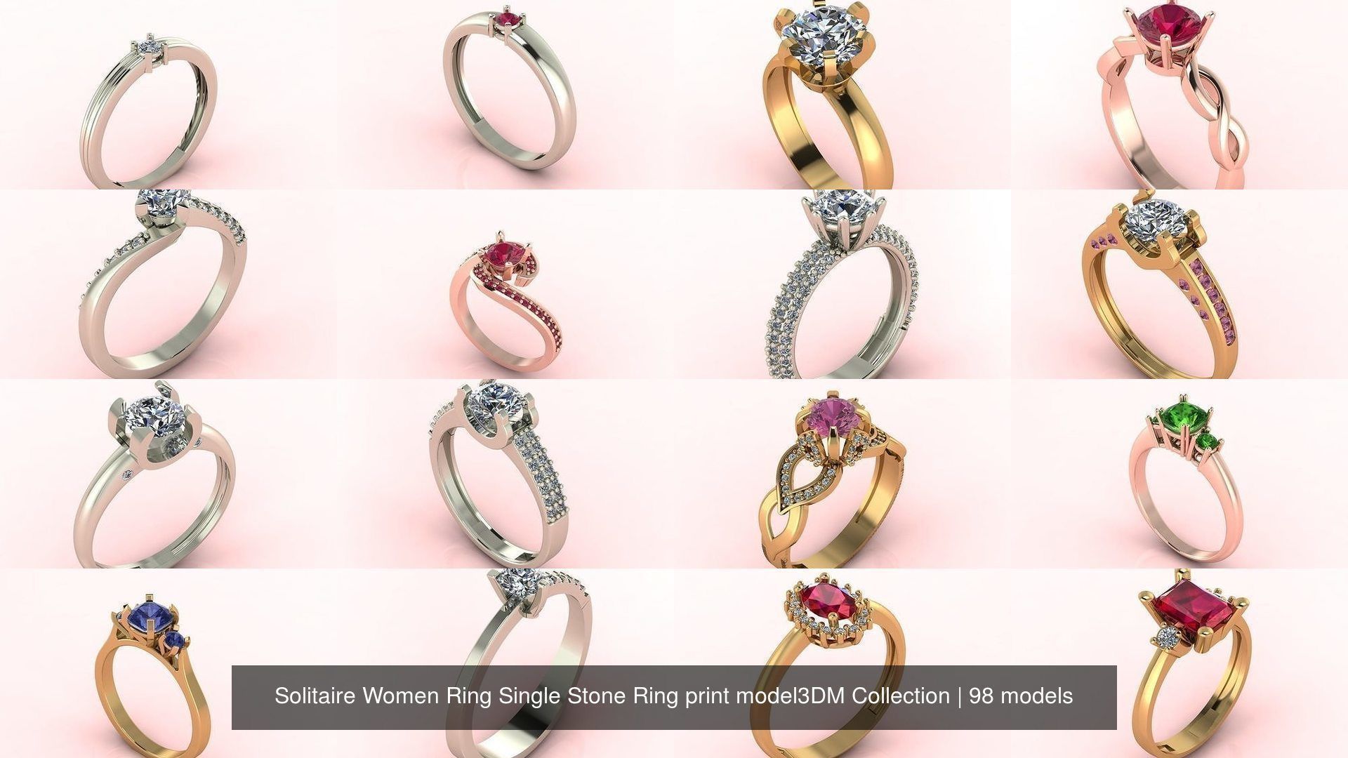 98 Files -  3DM Solitaire Women Ring Single Stone print model 3D Model Collection_14