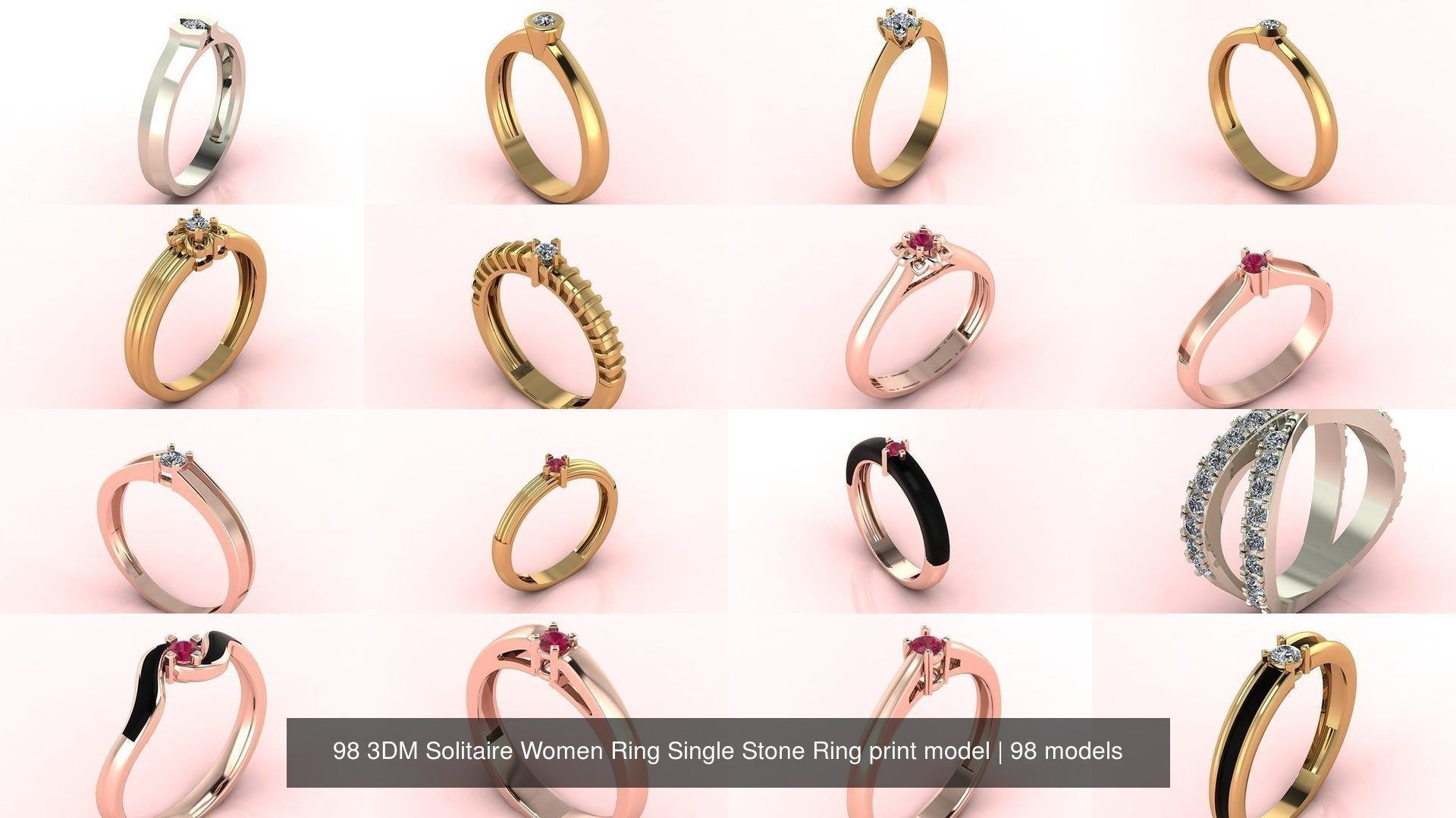 98 Files -  3DM Solitaire Women Ring Single Stone print model 3D Model Collection_6