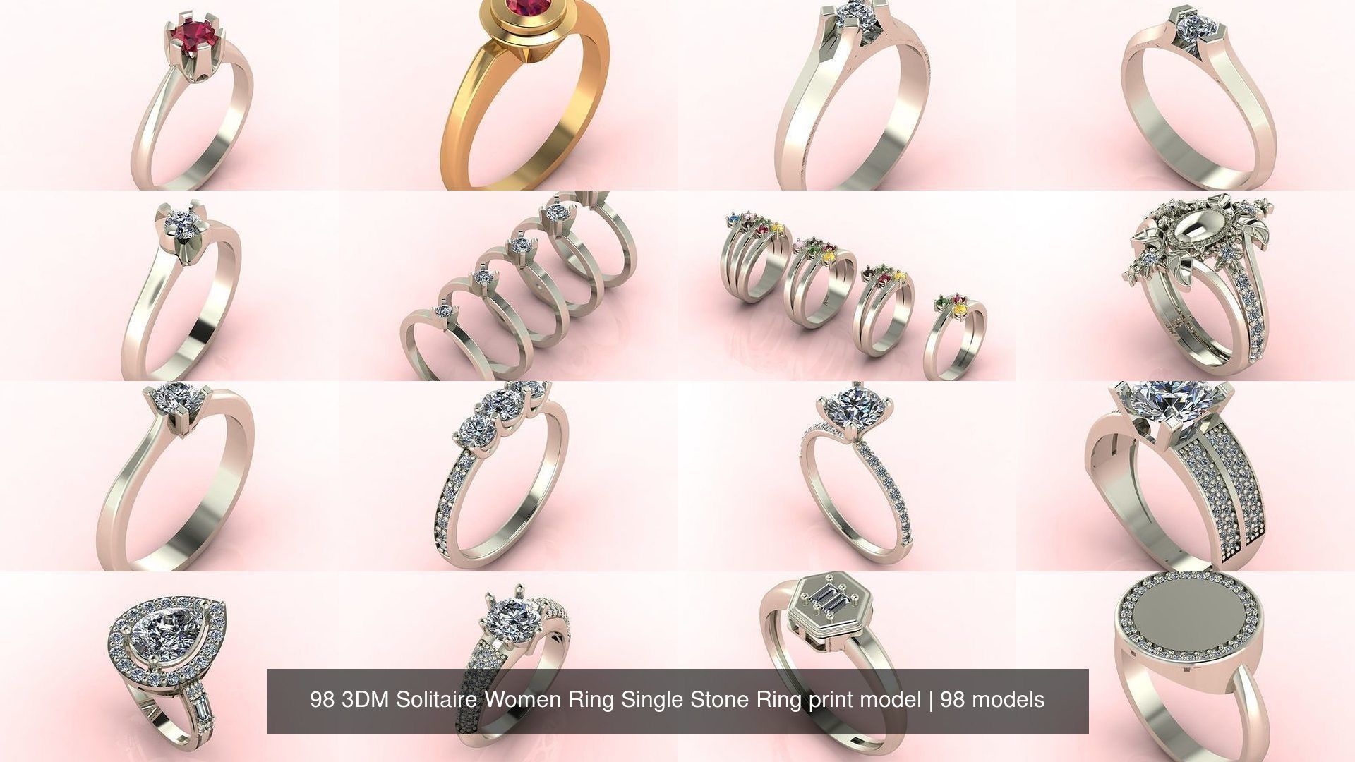 98 Files -  3DM Solitaire Women Ring Single Stone print model 3D Model Collection_10