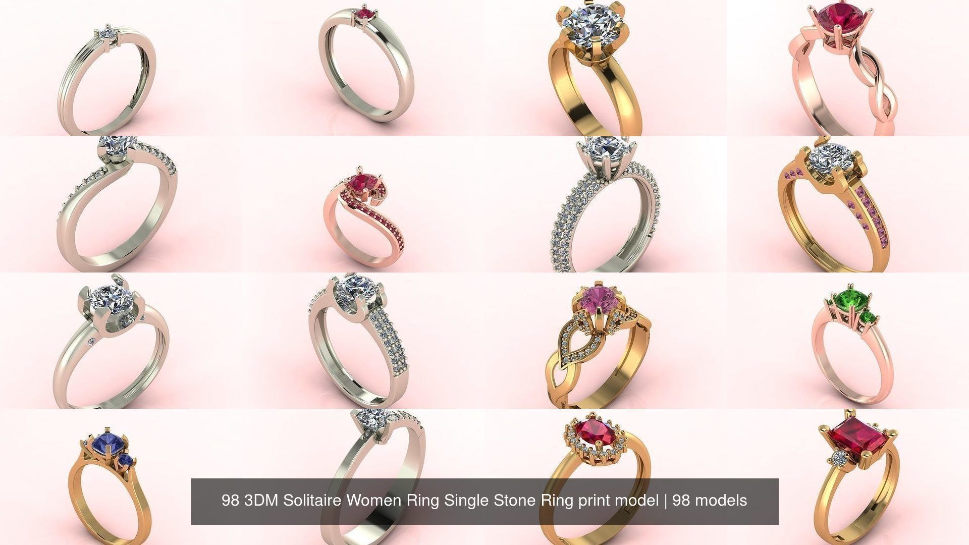 98 Files -  3DM Solitaire Women Ring Single Stone print model 3D Model Collection_8