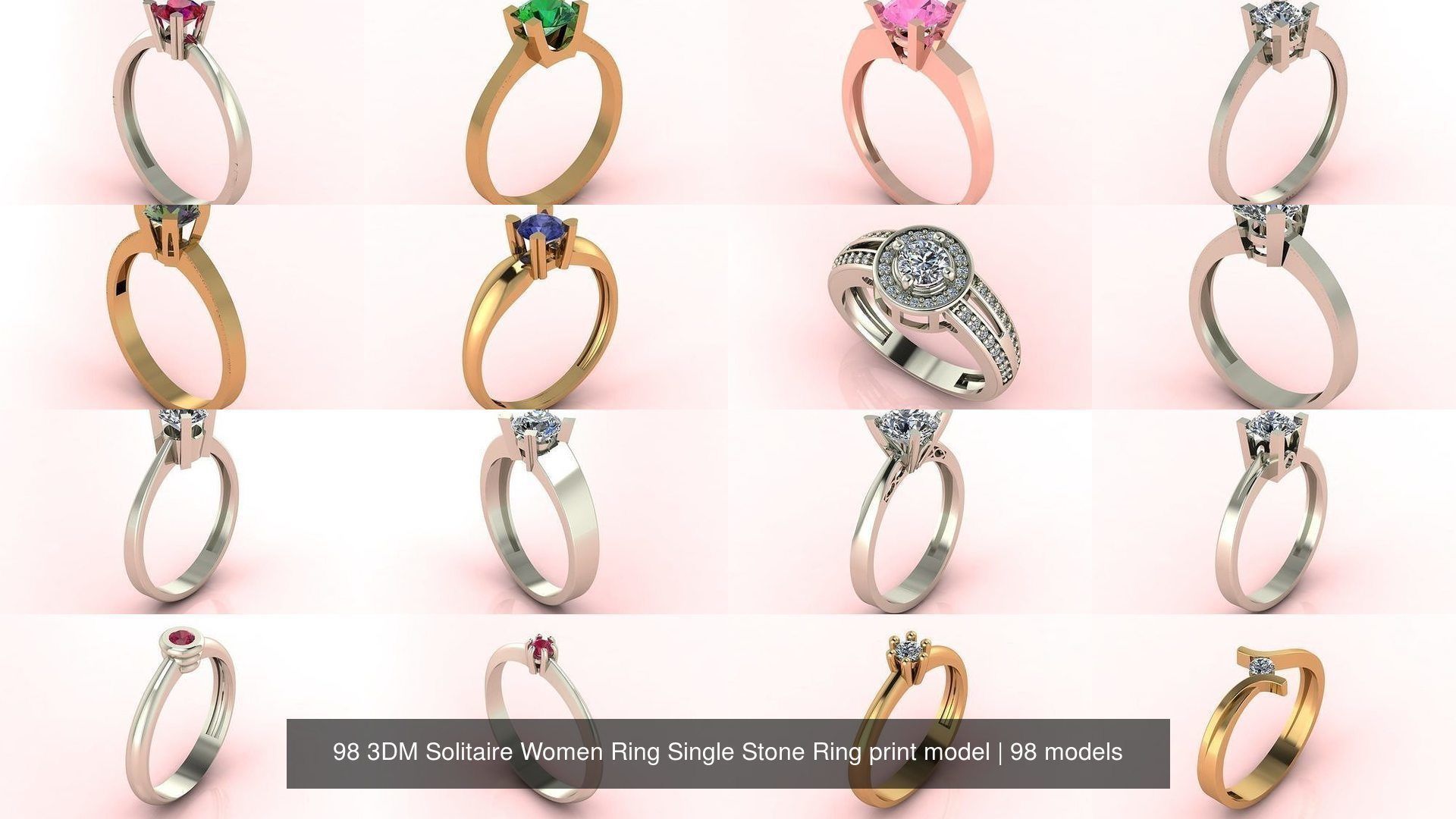 98 Files -  3DM Solitaire Women Ring Single Stone print model 3D Model Collection_4