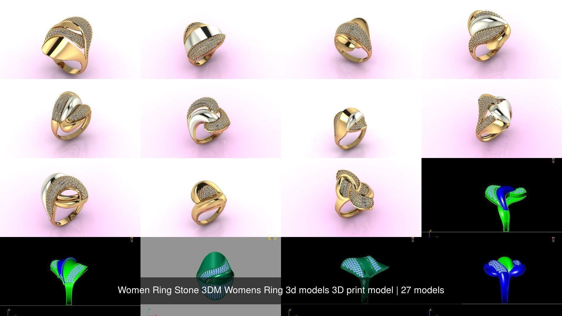 27 3DM Model Women Ring Stone 3DM Womens Ring 3D print model 3D Model Collection_2