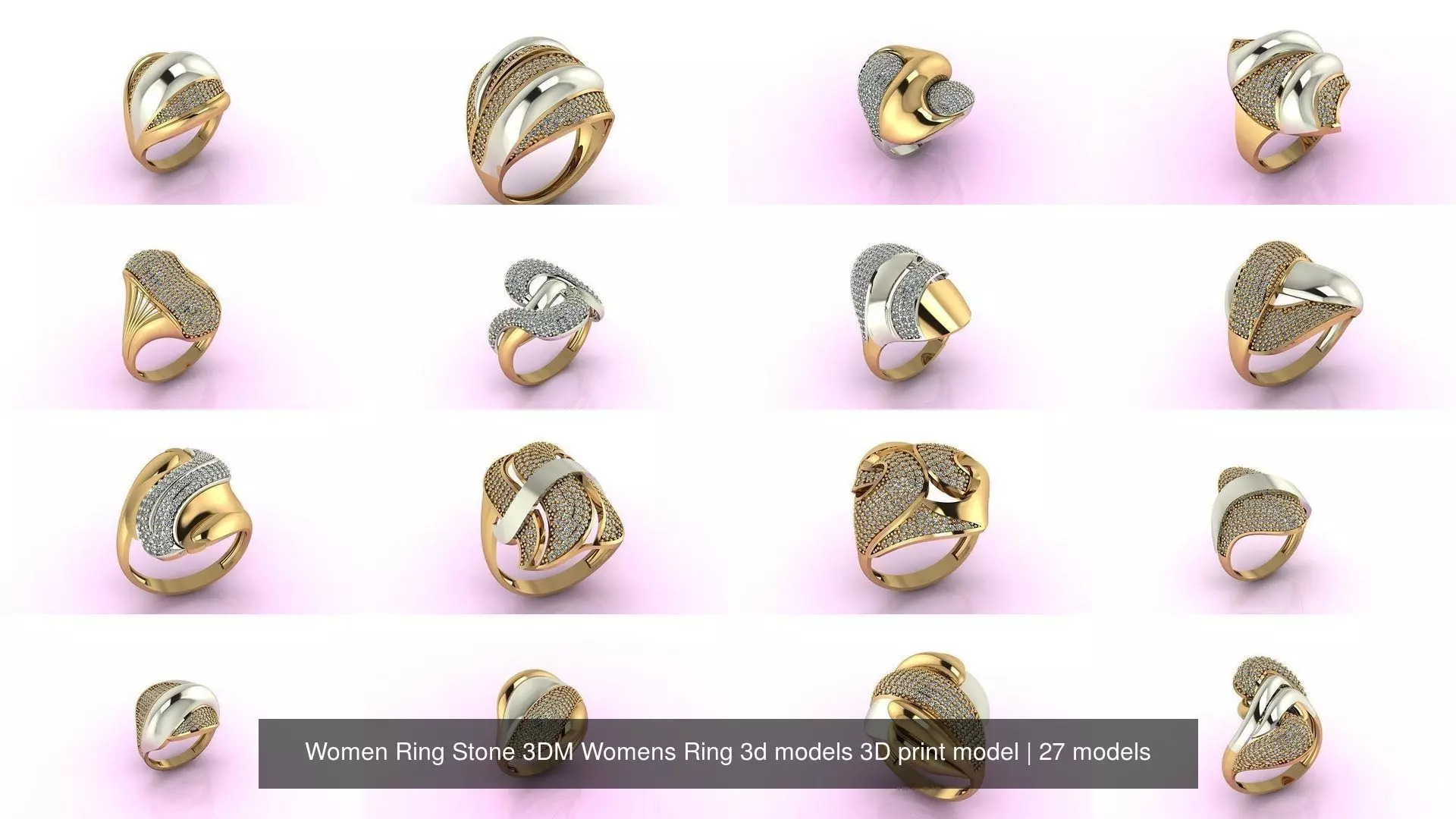 27 3DM Model Women Ring Stone 3DM Womens Ring 3D print model 3D Model Collection_0