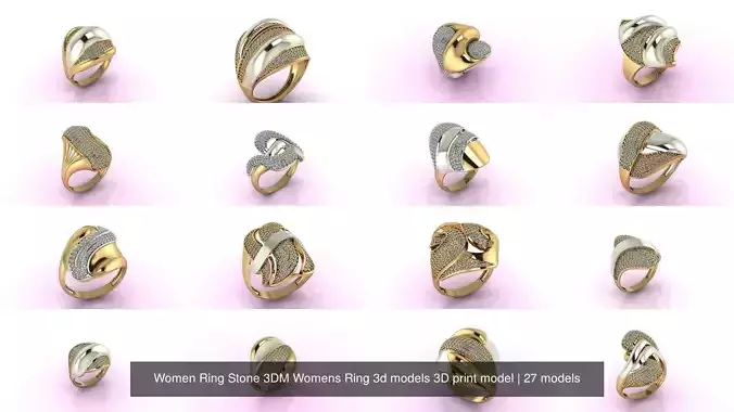 27 3DM Model Women Ring Stone 3DM Womens Ring 3D print model