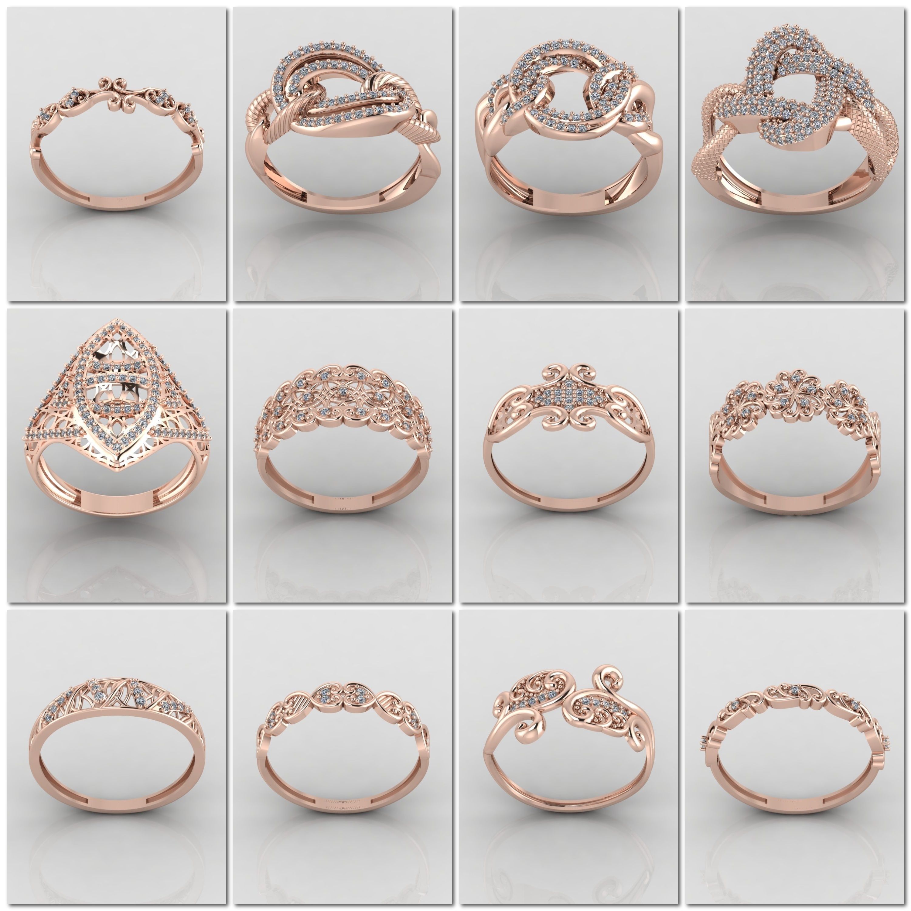 100 Files - Women Ring Womens Rings With Stone Models 3DM 3D Model Collection_5