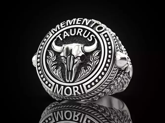 Zodiac skull ring Taurus 3D print model