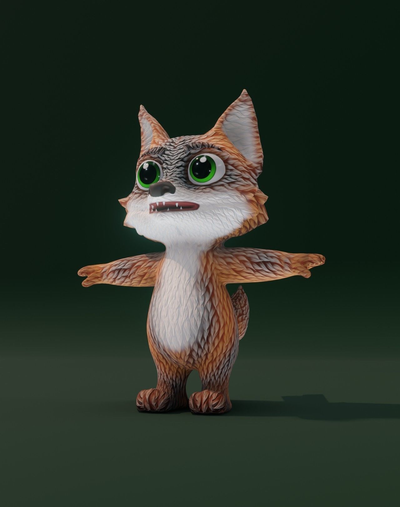 Cartoon Grey Fox Rigged 3D Model Low-poly 3D model_15