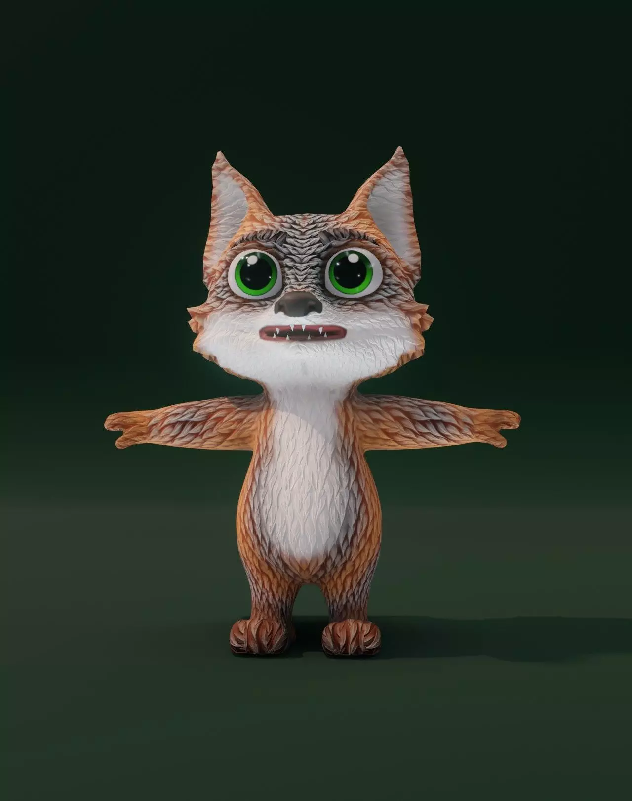 Cartoon Grey Fox Rigged 3D Model Low-poly 3D model_0