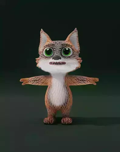 Cartoon Grey Fox Rigged 3D Model Low-poly 3D model