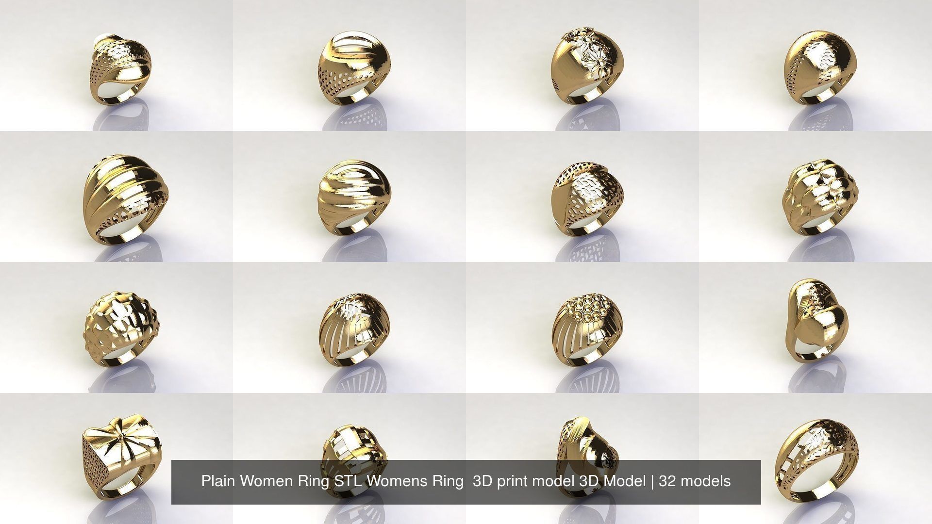 32 Women Ring Womens Rings Plain Models STL 3D Model Collection_2