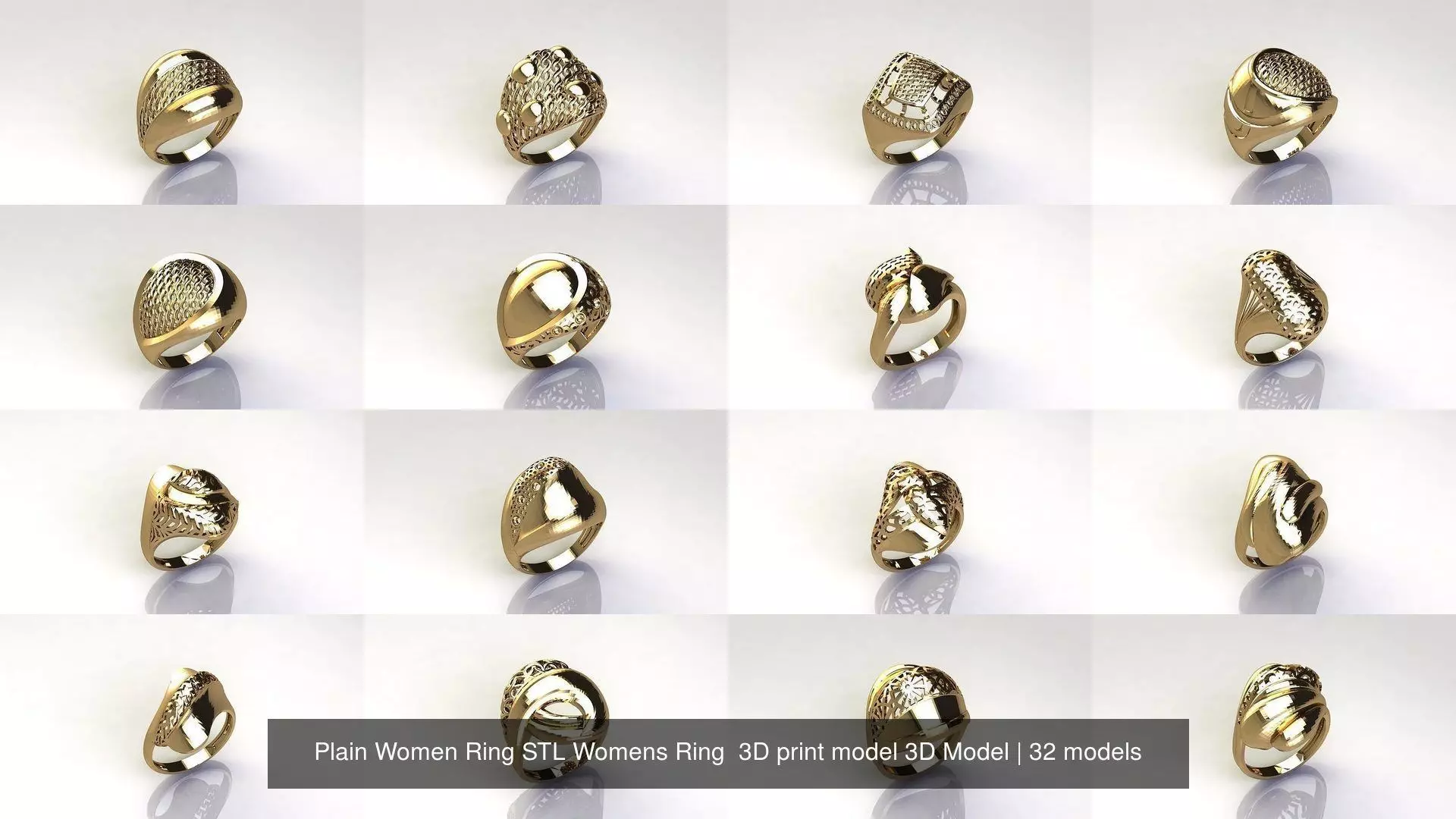 32 Women Ring Womens Rings Plain Models STL 3D Model Collection_0