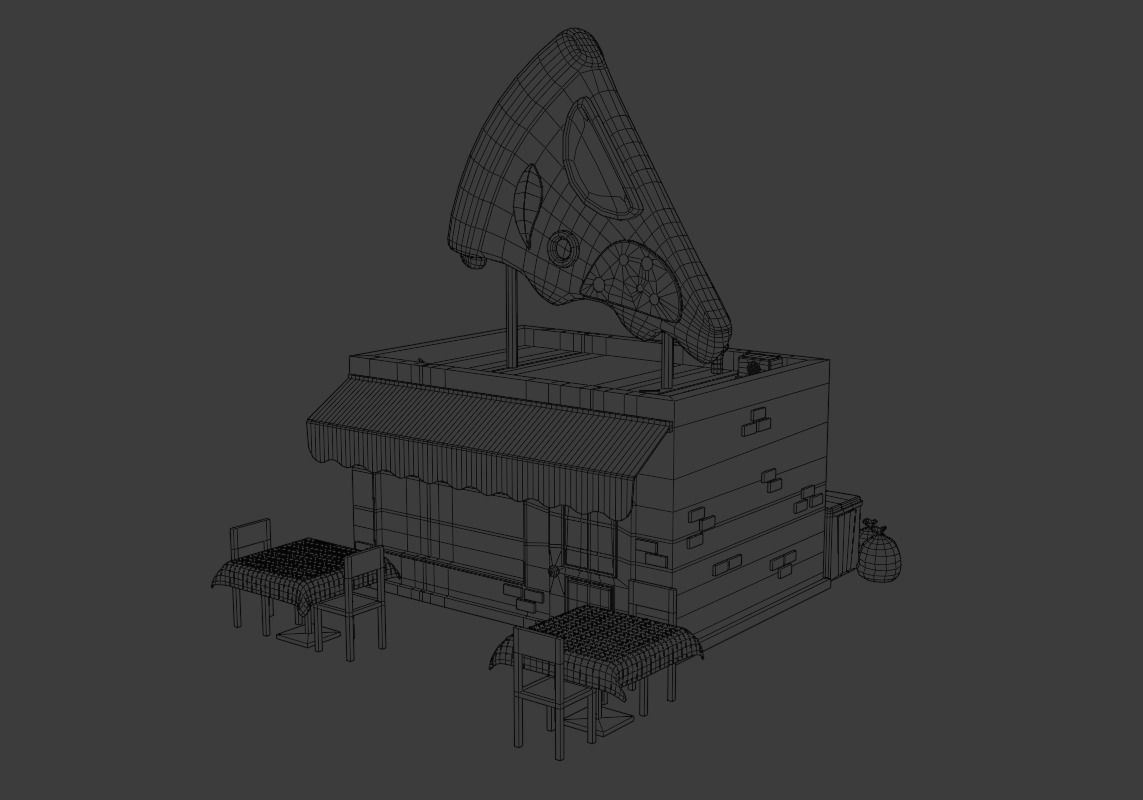 Pizzeria pizza shop with tables and chairs Low-poly 3D model_4