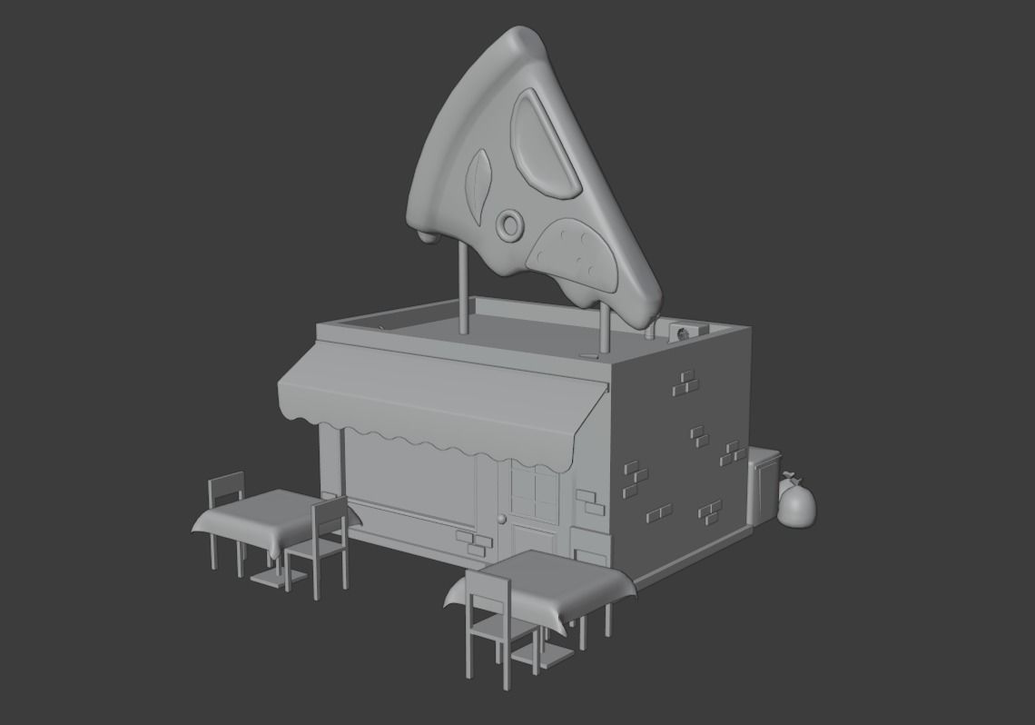 Pizzeria pizza shop with tables and chairs Low-poly 3D model_3