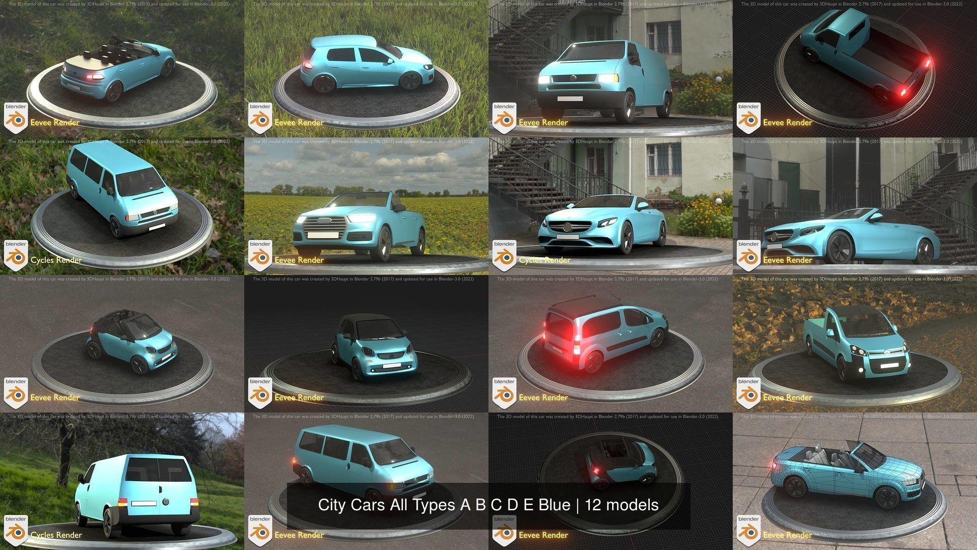 City Cars All Types A B C D E Blue 3D Model Collection_4
