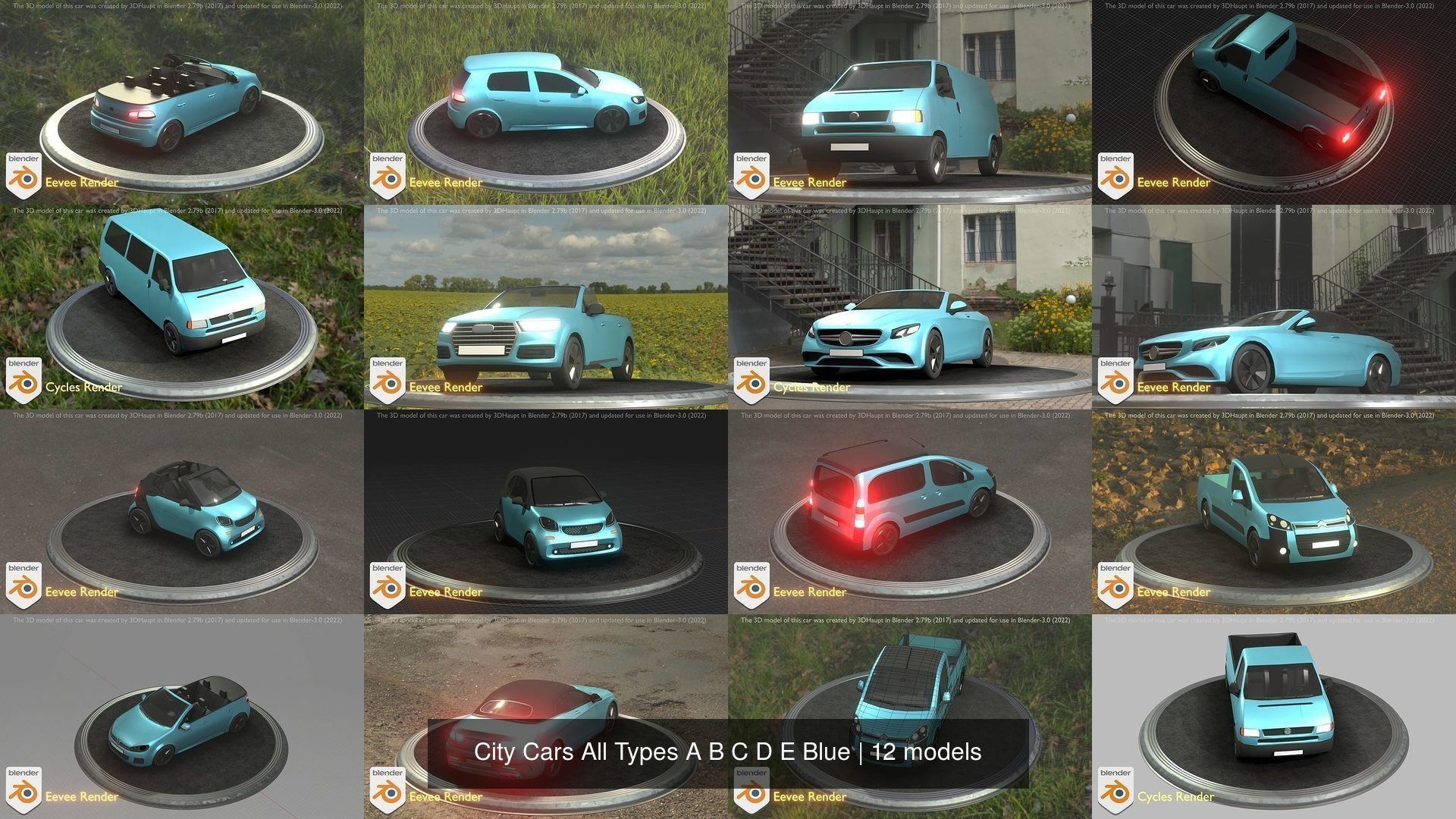 City Cars All Types A B C D E Blue 3D Model Collection_5