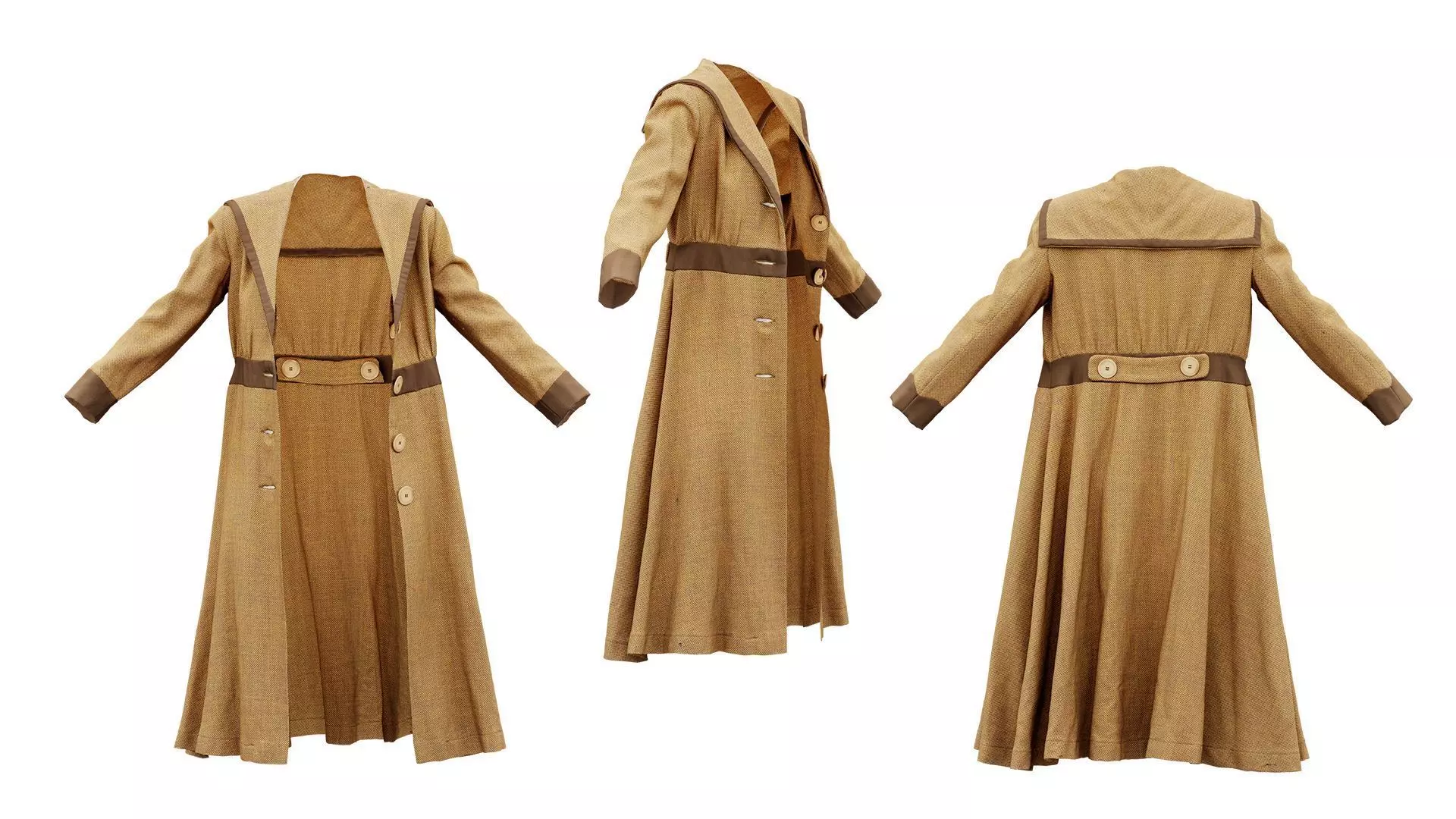 Straw Coat Open Low-poly 3D model_0
