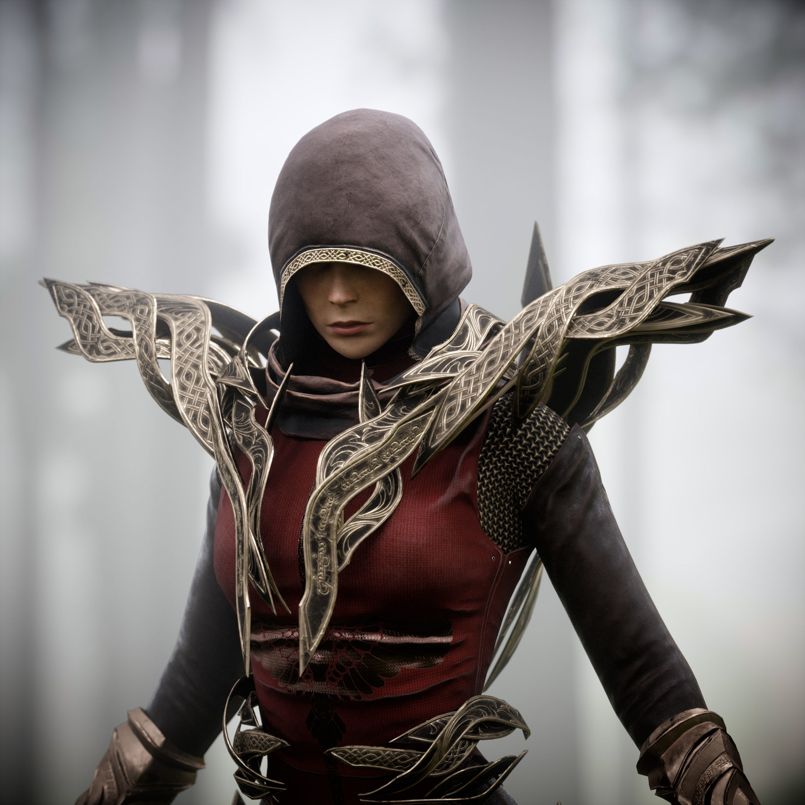 Paladin Girl Low-poly 3D model_4