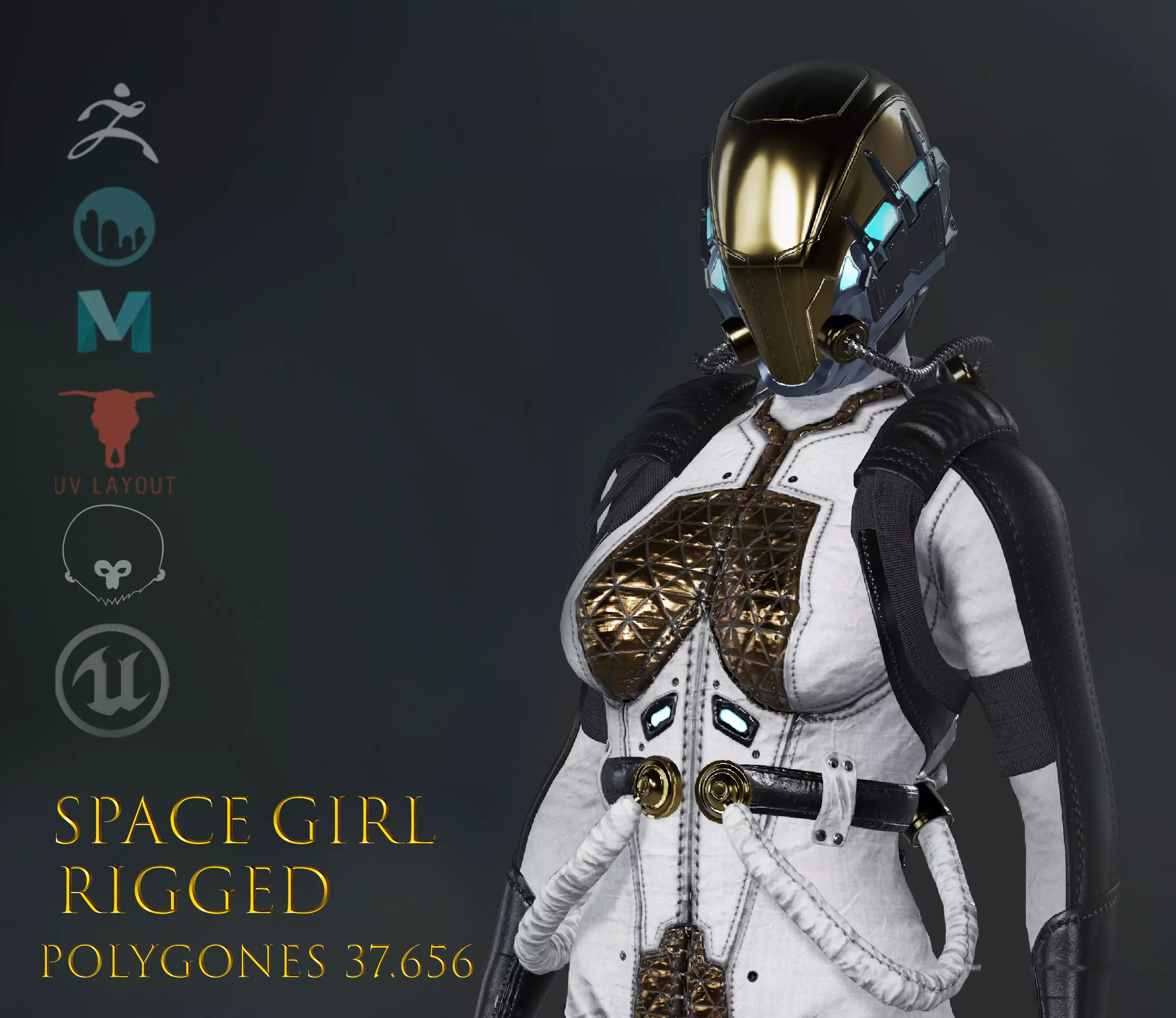 Space Girl Low-poly 3D model_0