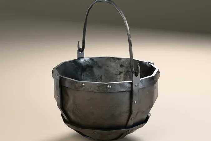Medieval Cauldron Iron Copper Gold Low Poly PBR Game Ready