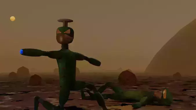 Robots two aliens in desert