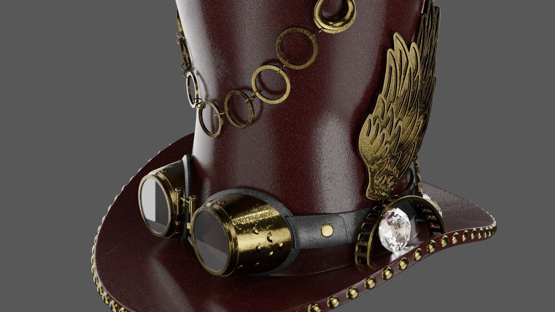 Leather hat in the style of steam punk 3D model_6