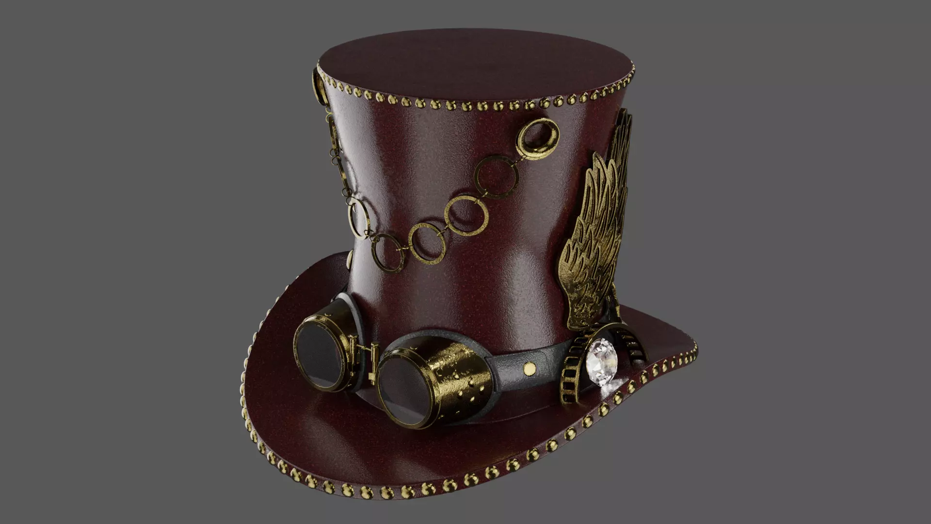 Leather hat in the style of steam punk 3D model_0