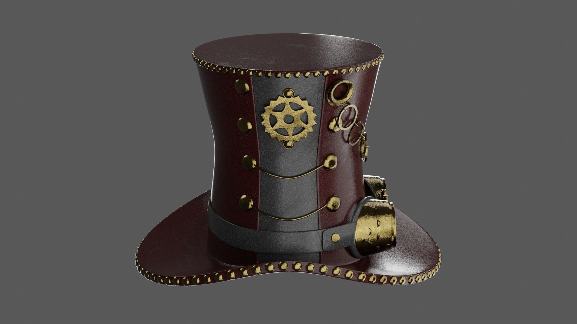 Leather hat in the style of steam punk 3D model_3