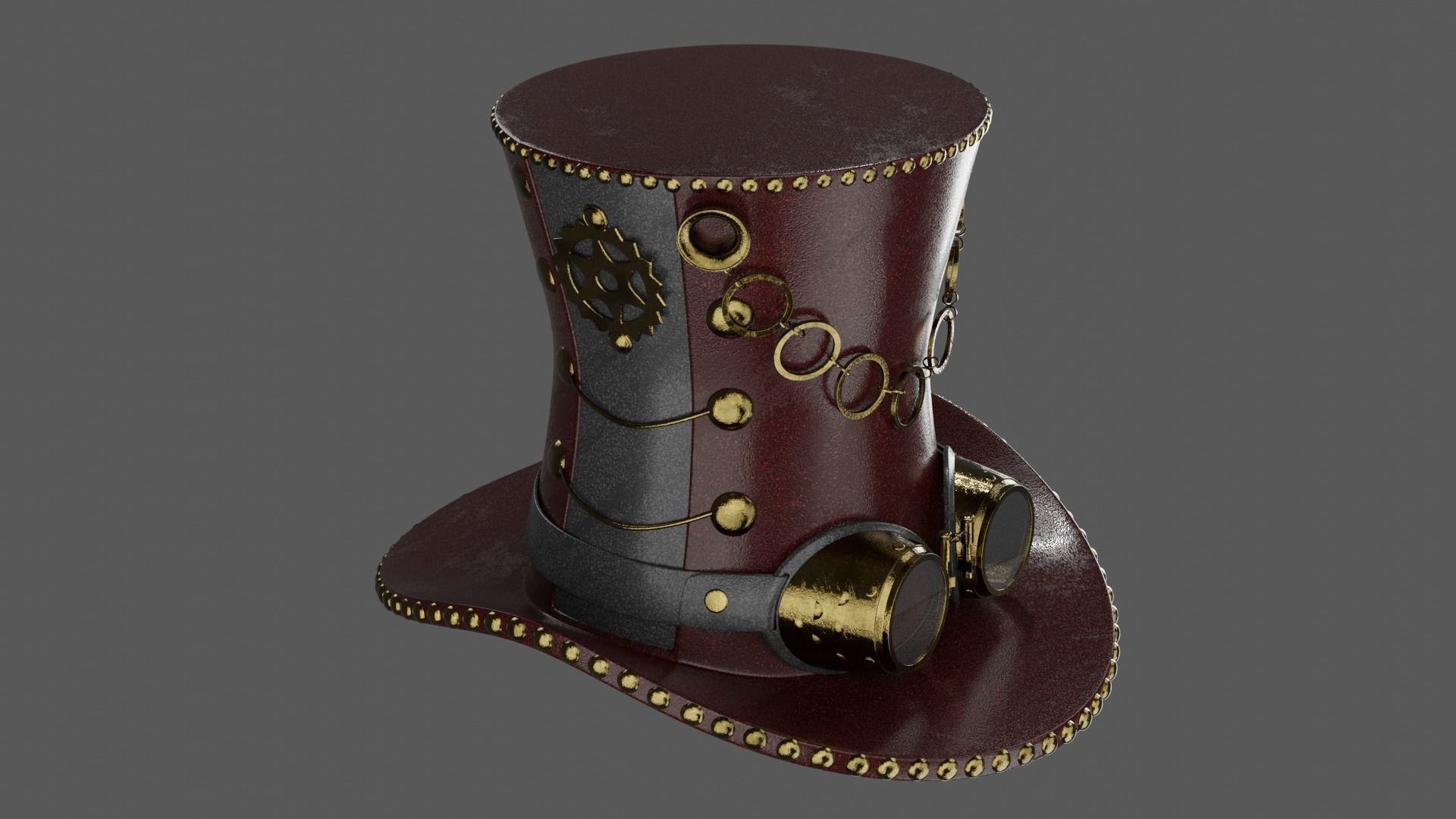 Leather hat in the style of steam punk 3D model_1