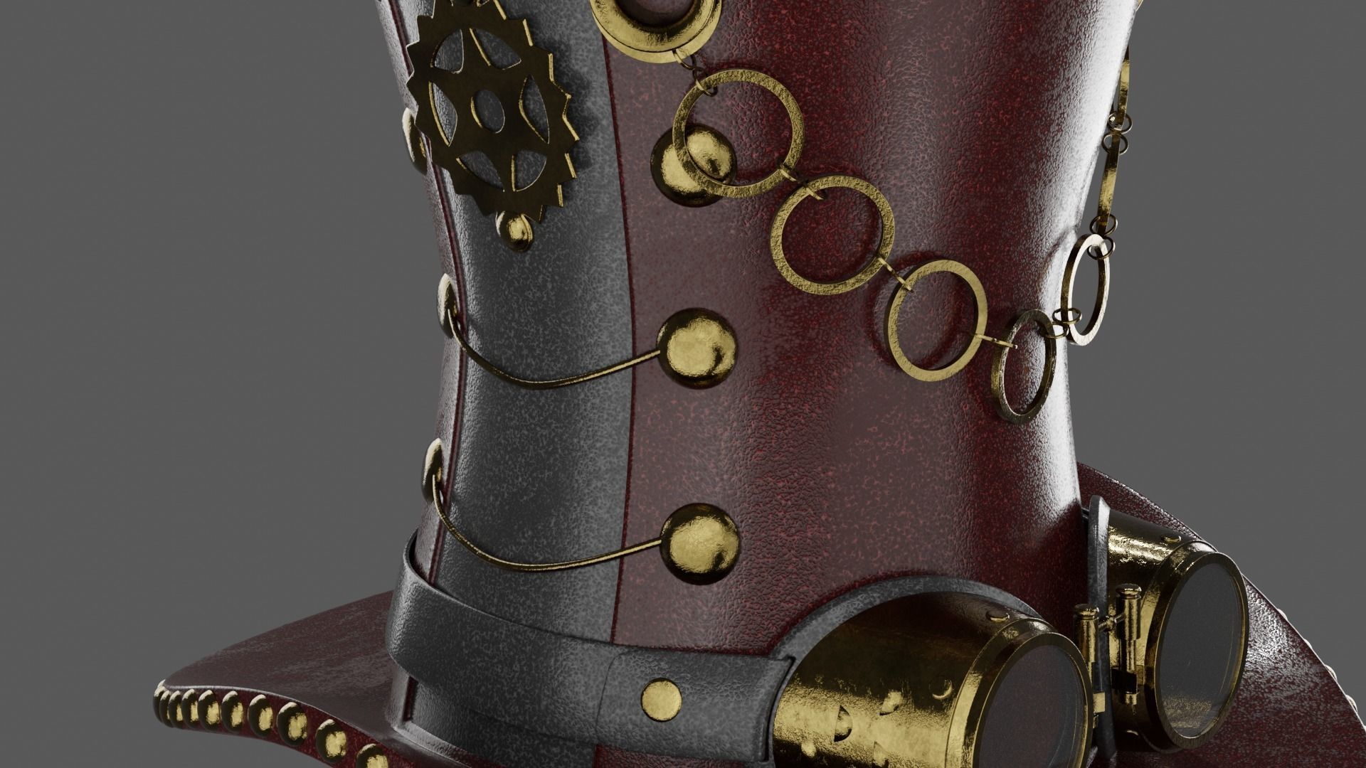 Leather hat in the style of steam punk 3D model_7