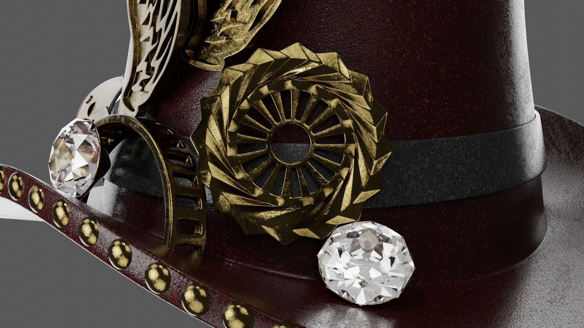 Leather hat in the style of steam punk 3D model_10
