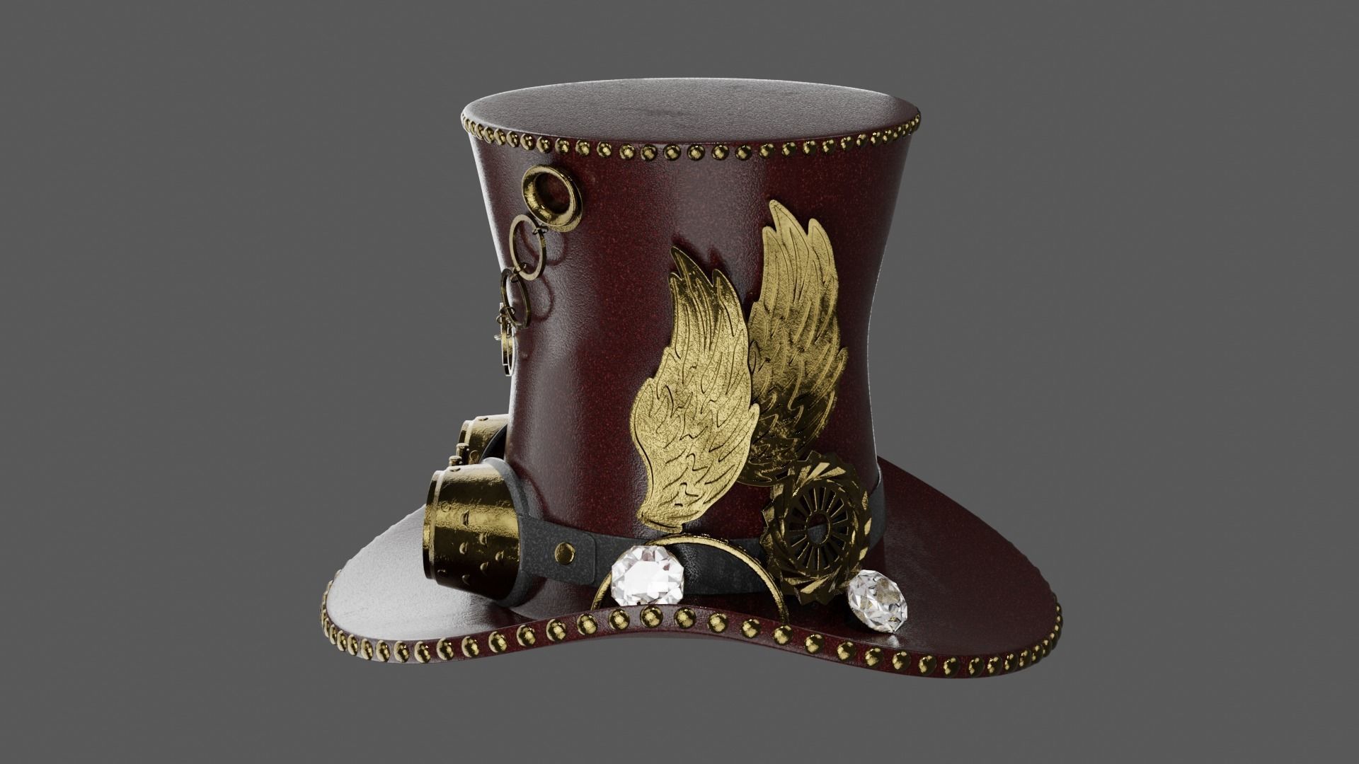 Leather hat in the style of steam punk 3D model_2