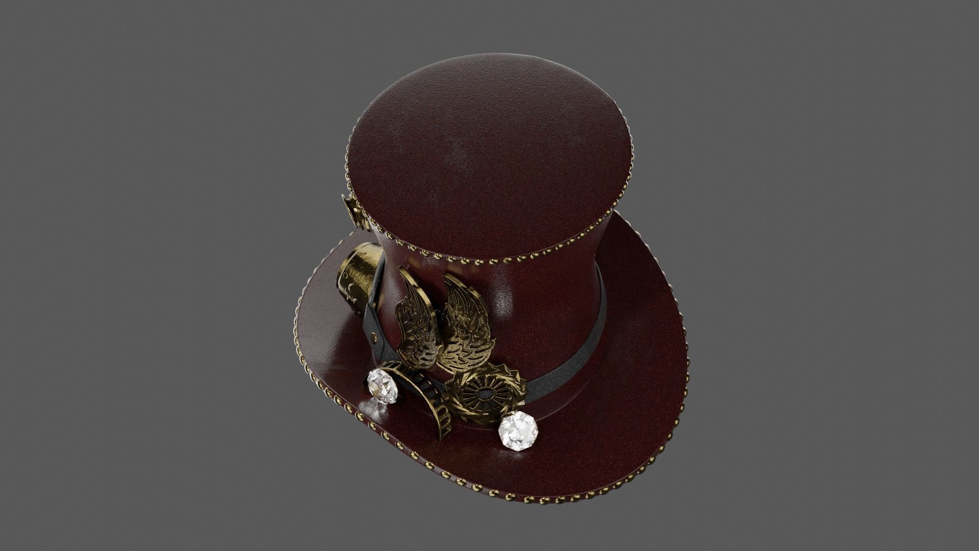 Leather hat in the style of steam punk 3D model_5