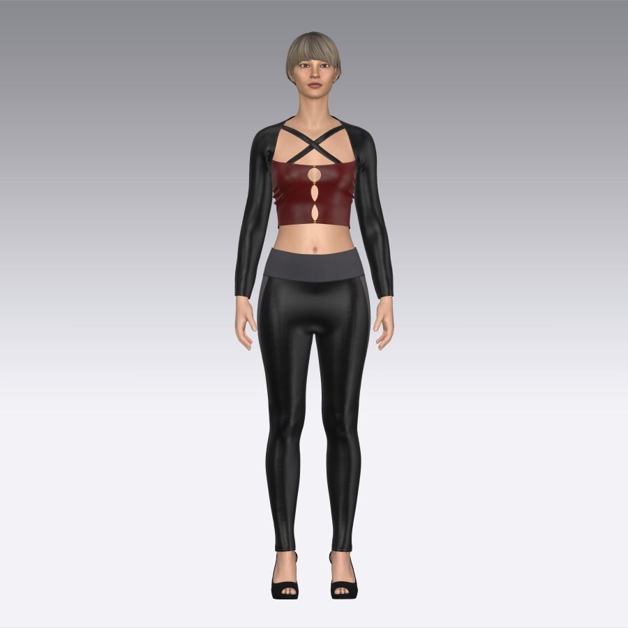 Womens cut out dress Low-poly 3D model_17