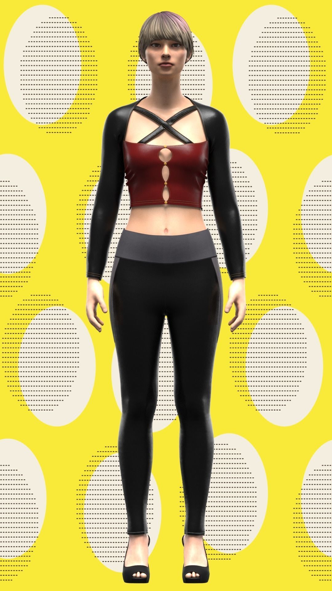 Womens cut out dress Low-poly 3D model_3