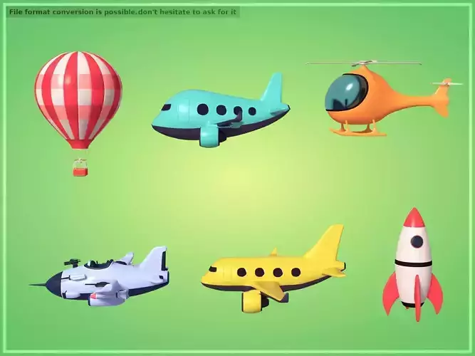 Cartoon Aircraft  Pack - Rocket Hot Air Balloon Plane Helicopter Low-poly 3D model