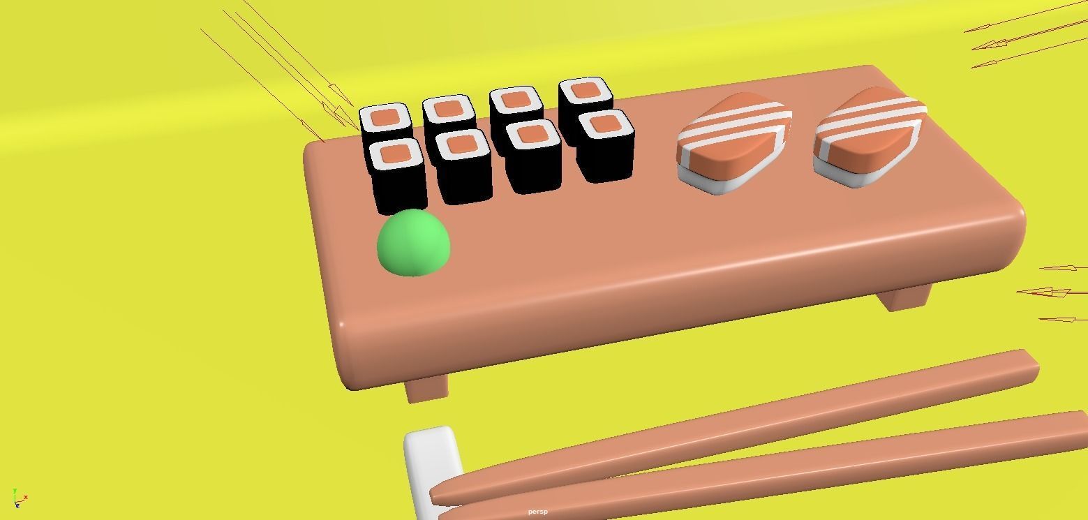 Sushi musical instrument with sticks and chopsticks Low-poly 3D model_2