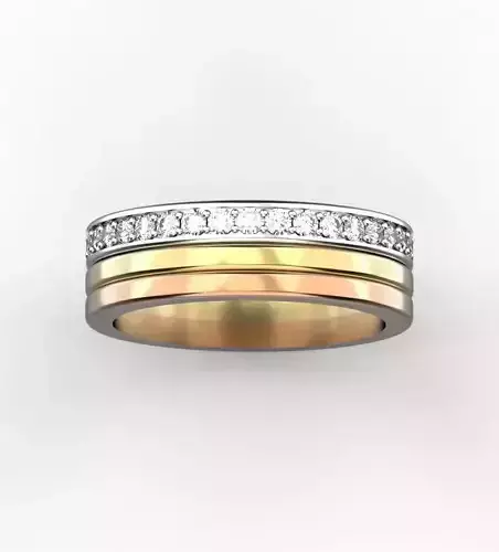 3 tone ring Gold wedding band with diamonds 